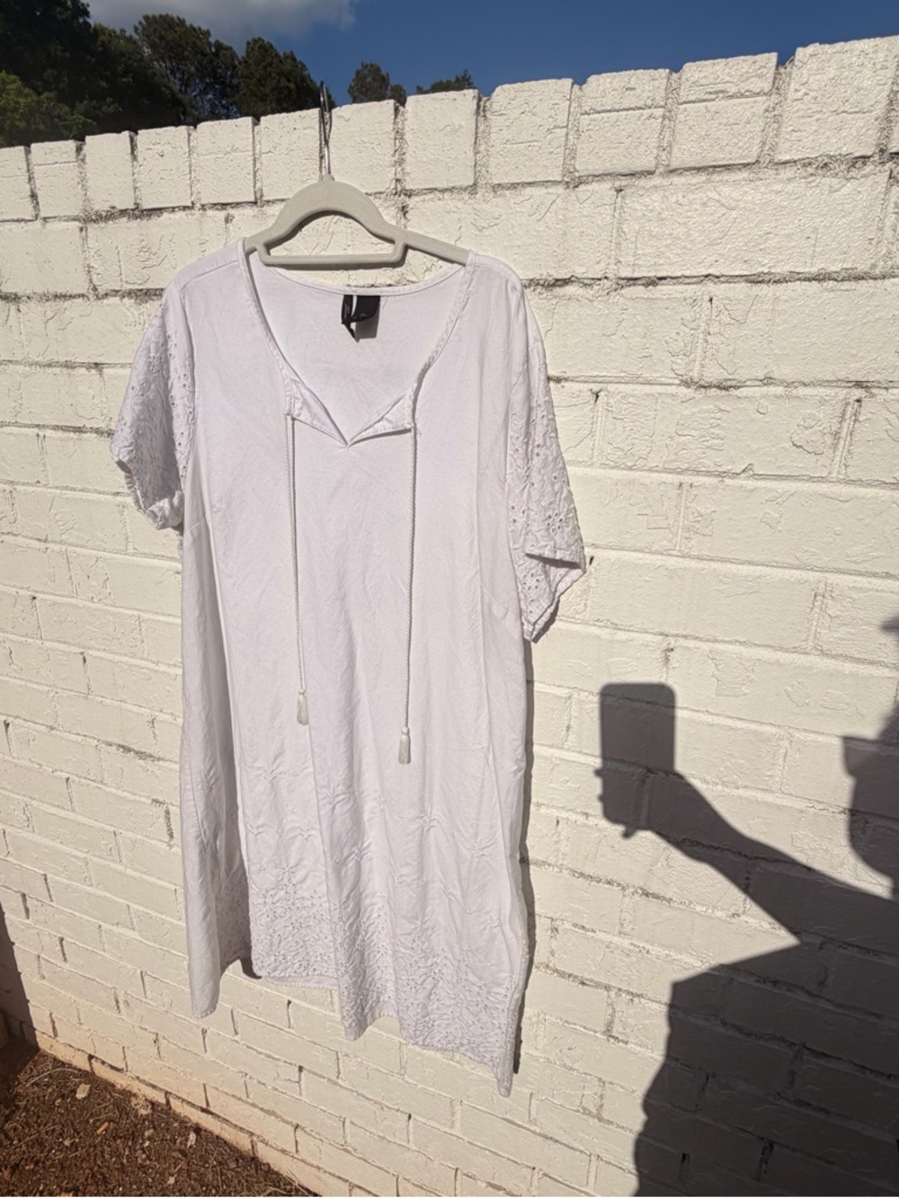 new directions White Midi Dress with Lace Sleeves